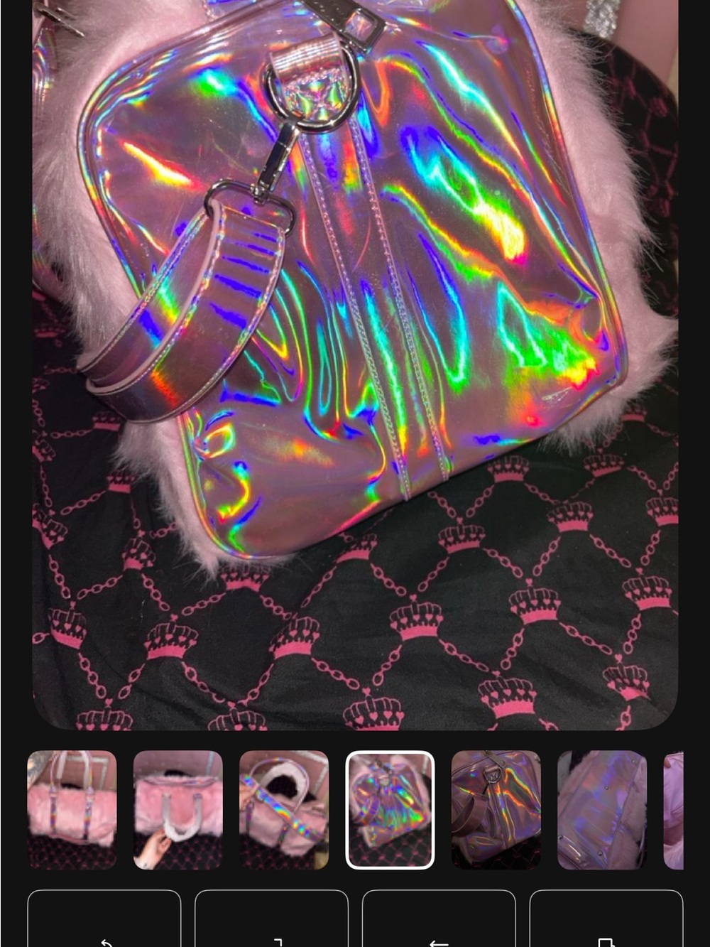 Pink Faux Fur Holographic Strap Handbag By Sugar Thrillz - Picture 3 of 7